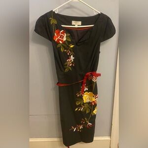 Floral Embroidered Black Dress